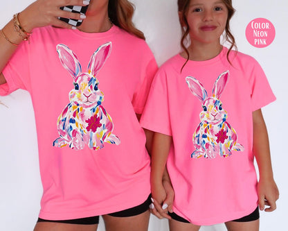 Comfort Colors® Floral Watercolor Easter Bunny Shirt, Girls Easter Shirts
