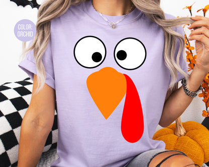 Comfort Colors Turkey Face Thanksgiving Shirt, Thanksgiving Mommy and Me, Funny Turkey Mama and Mini Shirts