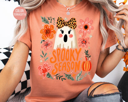 Comfort Colors Floral Ghost Shirt, Girly Spooky Season Tee