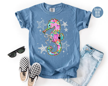 Comfort Colors® Preppy Summer Sea Horse Shirt, Girls Summer Shirts