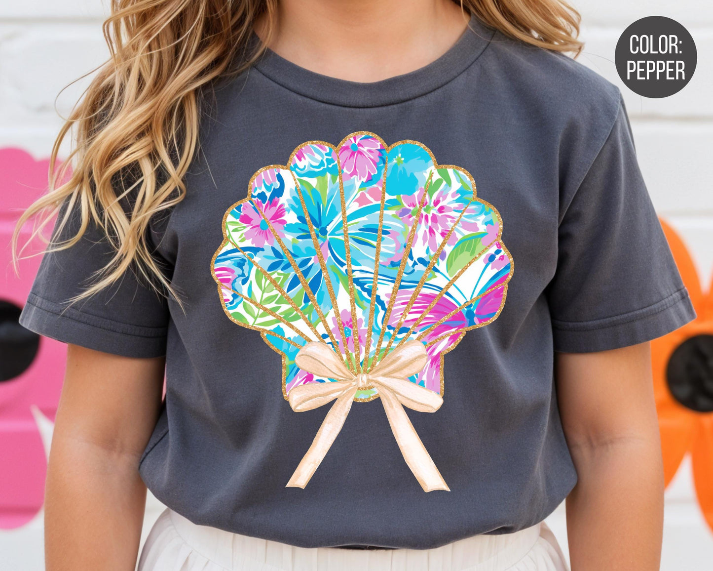 Comfort Colors® Floral Coquette Clam Shirt, Girls Beach Shirts