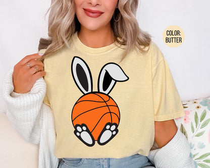 Comfort Colors® kids Easter Basketball Shirt, Bunny Basketball Tee