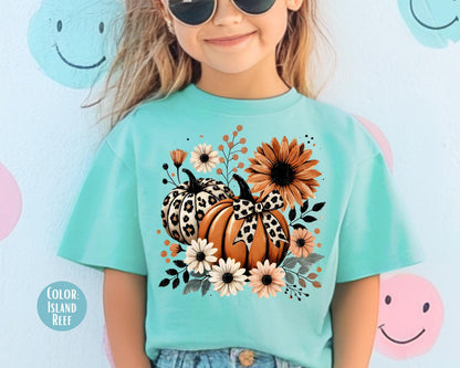 Comfort Colors Floral Fall Pumpkins Shirt, Leopard Pumpkin Tee, Thanksgiving Shirts for women