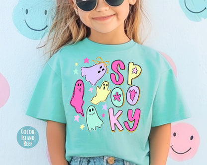 Comfort Colors Spooky Ghost Shirt, Doodle Halloween Tee