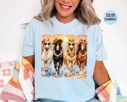Comfort Colors® Girls Summer Horses Shirt, Horse Lover Shirts