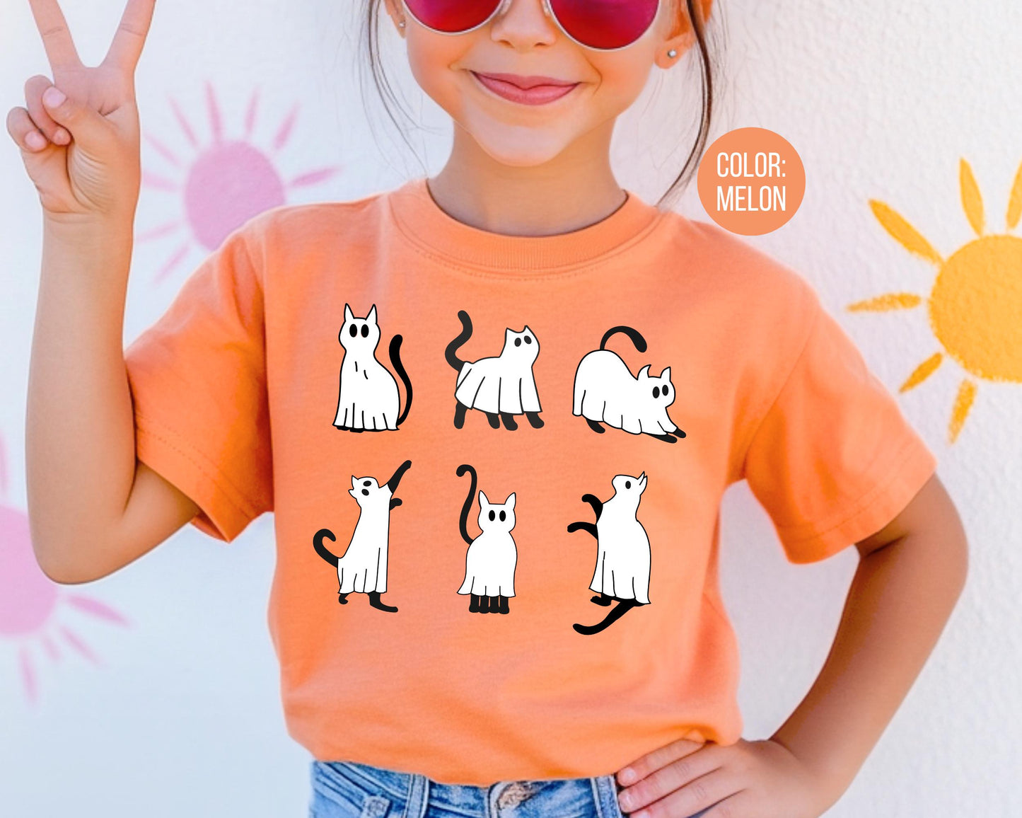 Comfort Colors Black Cat Halloween Shirt, Halloween Mommy and Me Shirts, Cute Black Cat Tee, Spooky Cat Dressed as Ghost