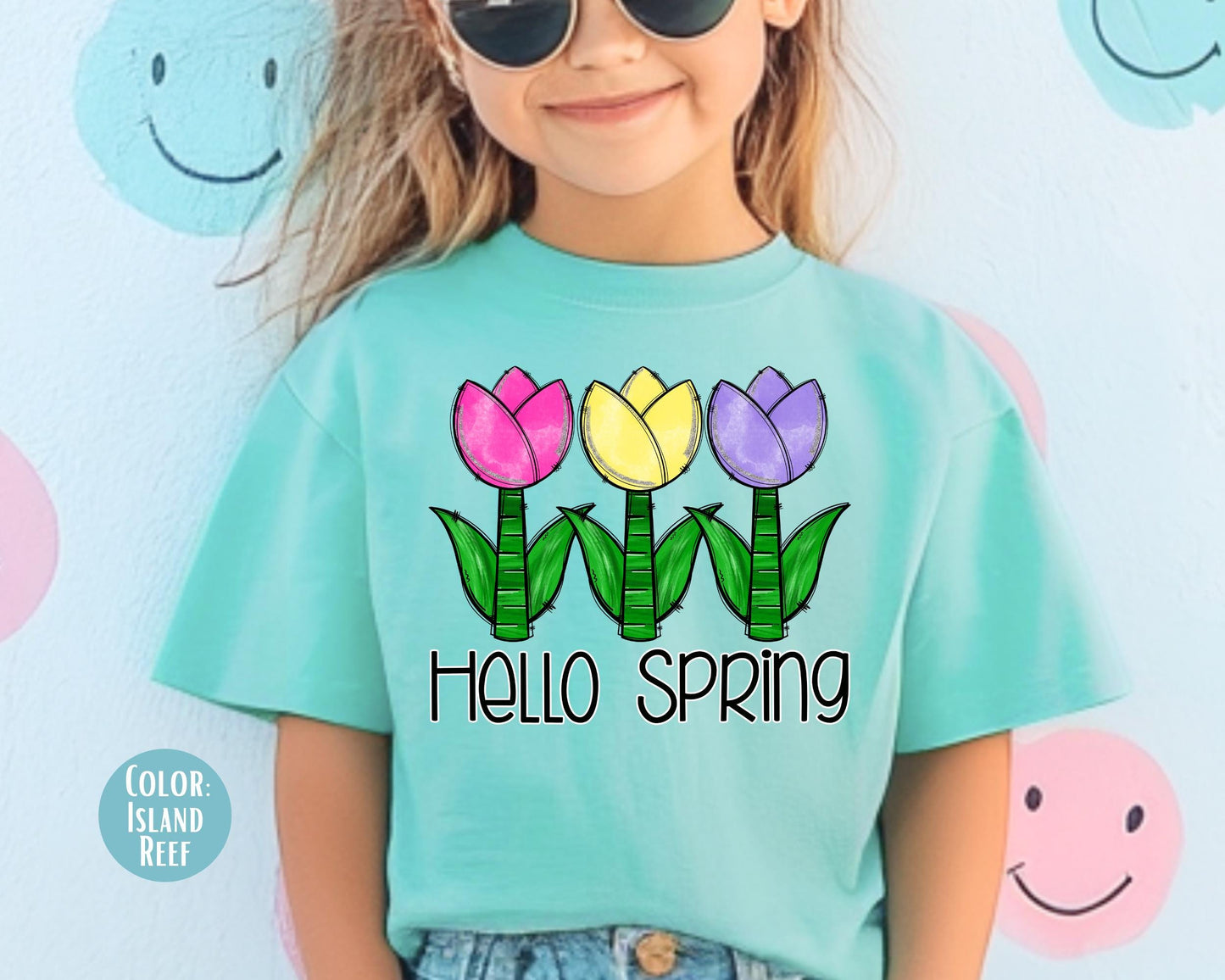 Comfort Colors® Hello Spring Shirt, Girls Spring Shirts, Tulip Tee for Girl