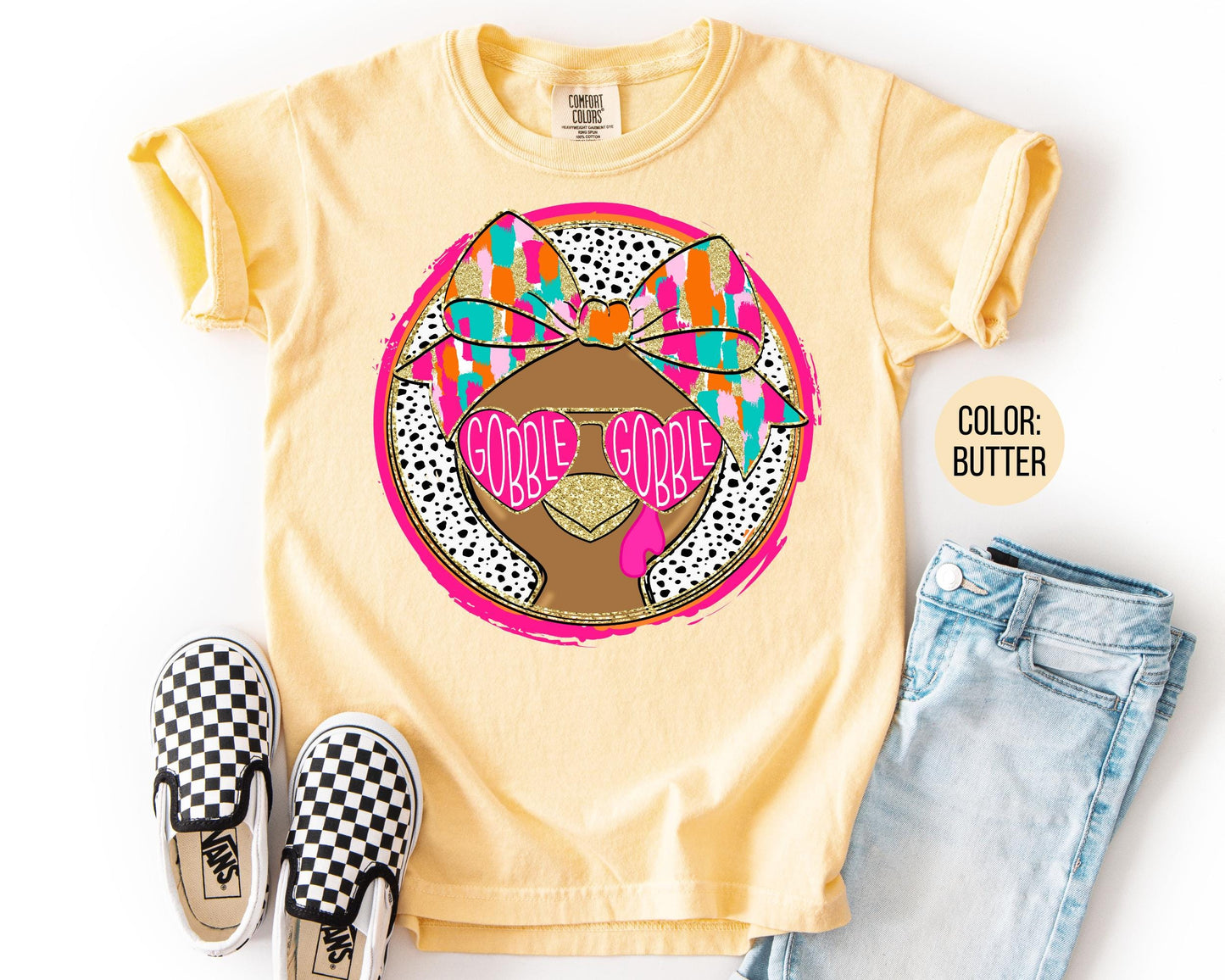 Comfort Colors Girls Thanksgiving Turkey Shirt: Mom & Daughter Matching