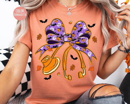 Comfort Colors Halloween Nurse Tee: Spooky Coquette Stethoscope Shirt