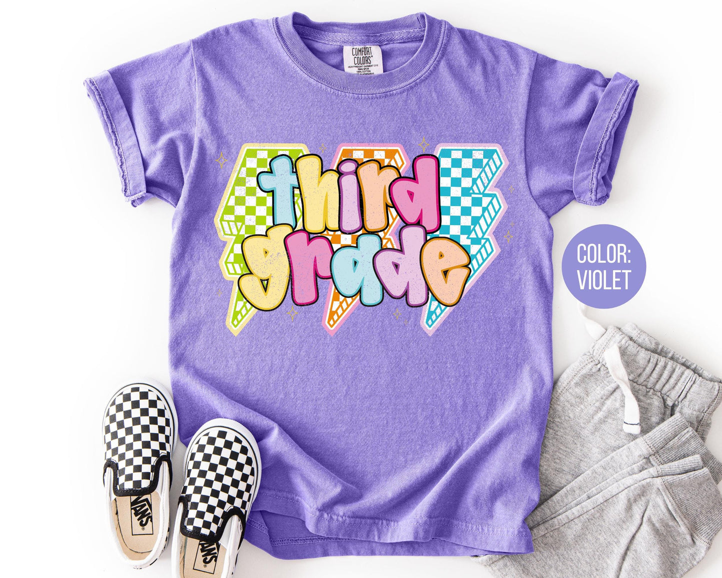 Comfort Colors Third Grade Shirt: Lightening Bolt Back to School Tee