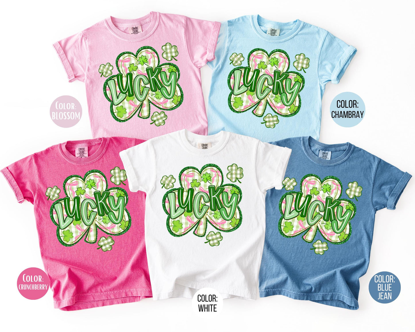 Comfort Colors Faux Glitter Lucky Clover Shirt, Shamrock St Patricks Day Shirt