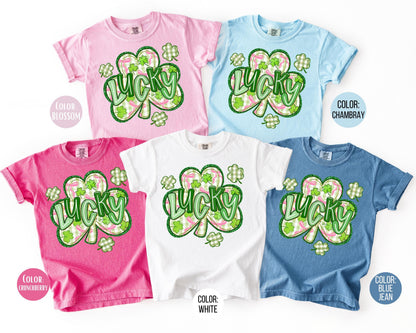 Comfort Colors Faux Glitter Lucky Clover Shirt, Shamrock St Patricks Day Shirt