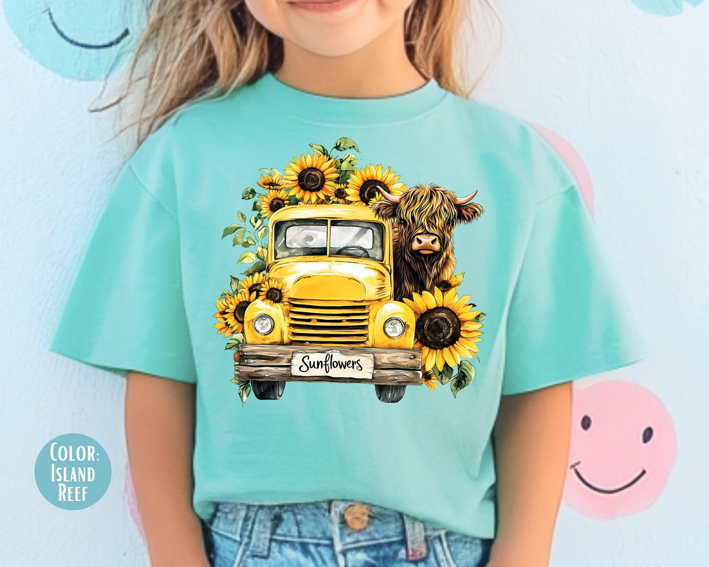 Kids Highland Cow Sunflower Shirt - Comfort Colors® Tee