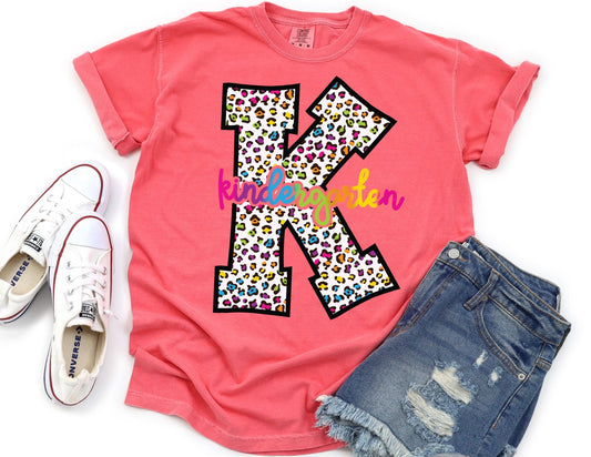 Comfort Colors Leopard Kindergarten Shirt: Back to School Teacher Tee