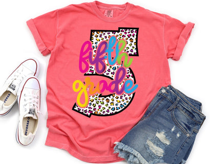 Comfort Colors Fifth Grade Teacher Shirt: Leopard Print