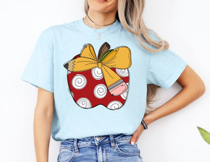 Comfort Colors Apple Pencil Bow Teacher Shirt