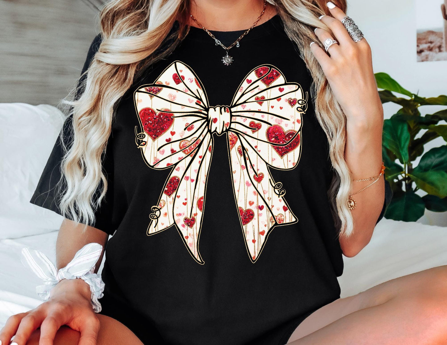 Comfort Colors Valentine Shirt: Coquette Bow with Hearts