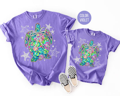 Comfort Colors® Preppy Summer Sea Turtle Shirt, Girls Summer Shirts