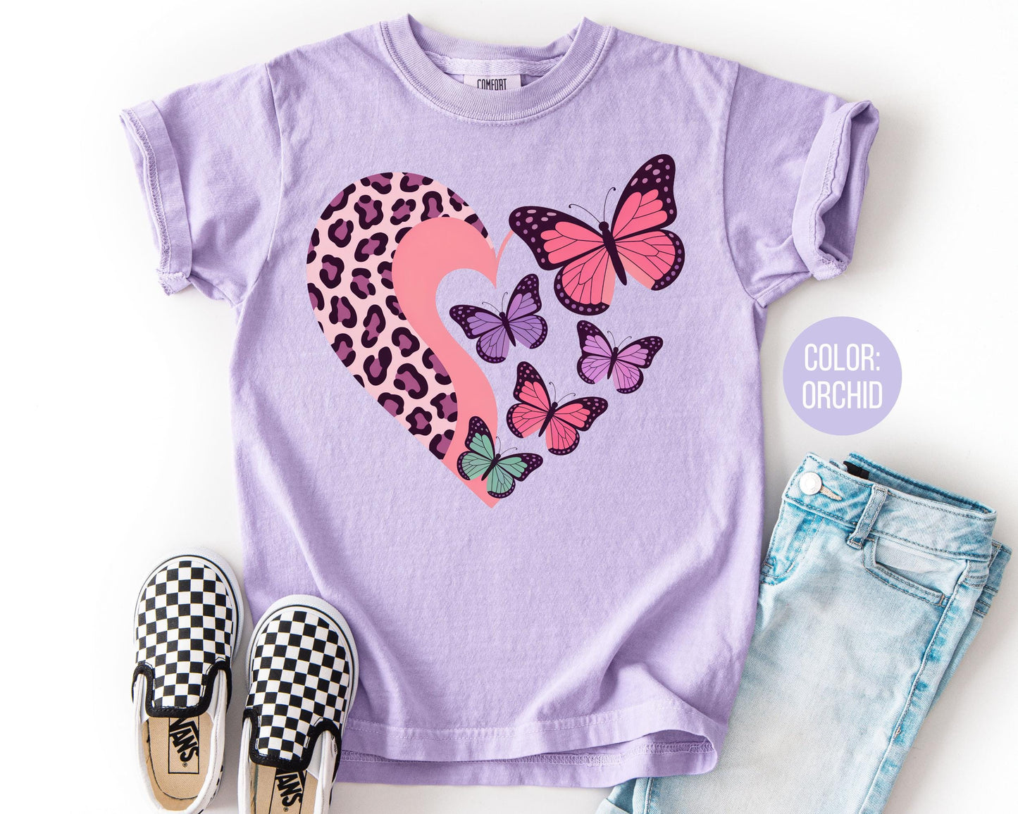Comfort Colors® Leopard Heart Butterfly Shirt, Girls Butterfly Shirts