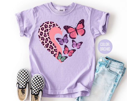Comfort Colors® Leopard Heart Butterfly Shirt, Girls Butterfly Shirts