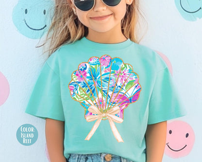 Comfort Colors® Floral Coquette Clam Shirt, Girls Beach Shirts
