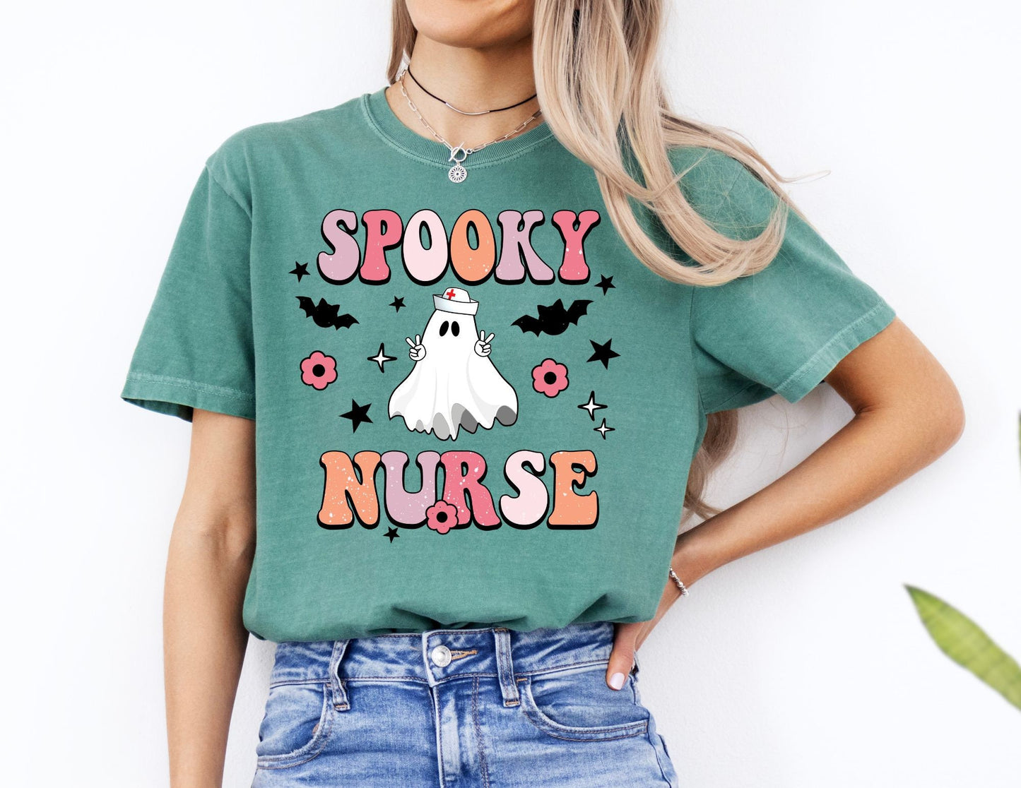 Comfort Colors Spooky Ghost Nurse Shirt - Halloween Nursing Tee