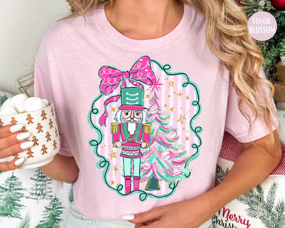 Comfort Colors Pink Nutcracker Shirt, Preppy Coquette Christmas Shirts, Nutcracker Gift