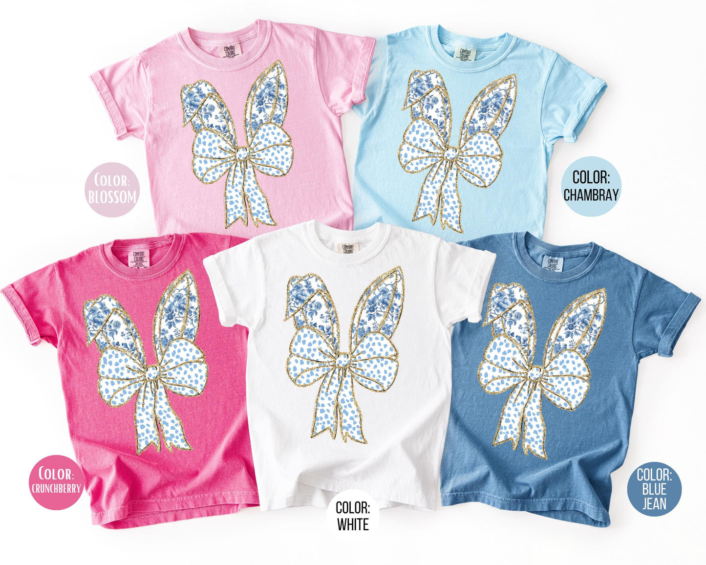 Comfort Colors® Kids Faux Glitter Blue Victorian Easter Shirt, Girls Easter Shirts
