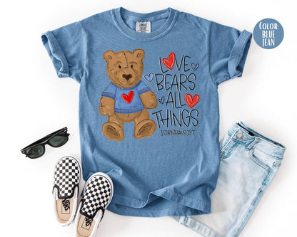 Comfort Colors® Boys Love Bears All Things Shirt, Kids Bible Verse Valentines Day Shirt
