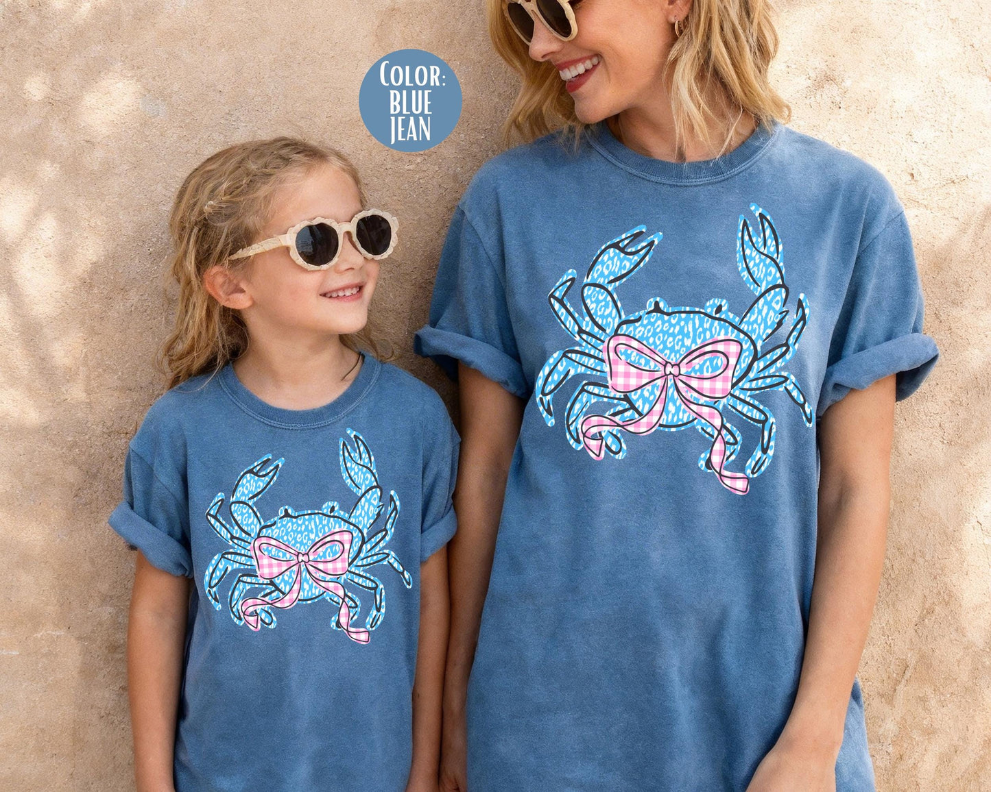 Comfort Colors® Preppy Blue Leopard Crab Shirt, Girls Coquette Crab Shirts