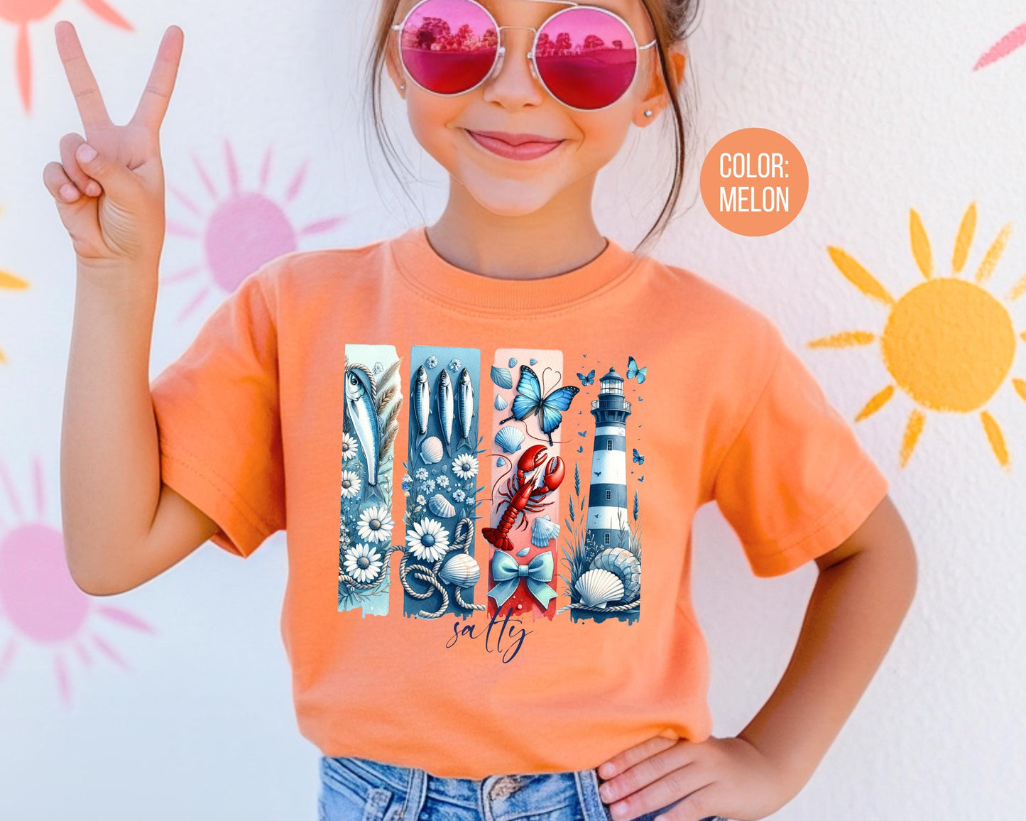 Comfort Colors® Kids Nautical Tee, Trendy Lighthouse Girls Apparel, Cute Salty Shirts, Comfort Colors Beach Shirts