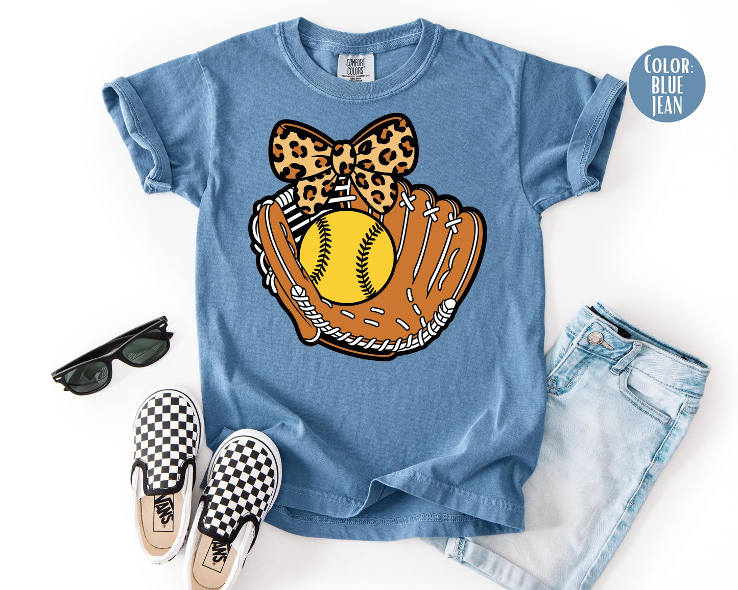 Comfort Colors Girls Leopard Softball Glove Shirt, Kids Softball Shirts