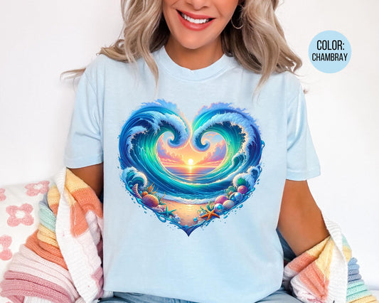 Comfort Colors® Beach Heart Shirt, Girls Beach Shirts