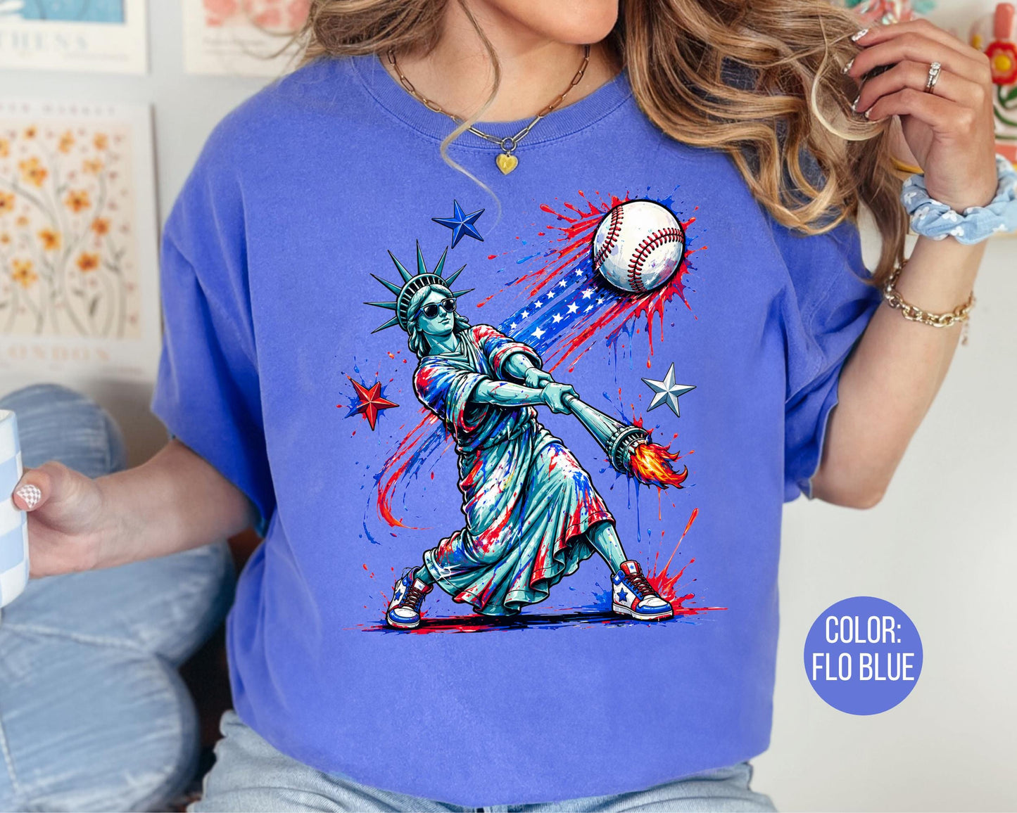 Comfort Colors Statue of Liberty Hitting Baseball Shirt, Funny 4th of July Shirts