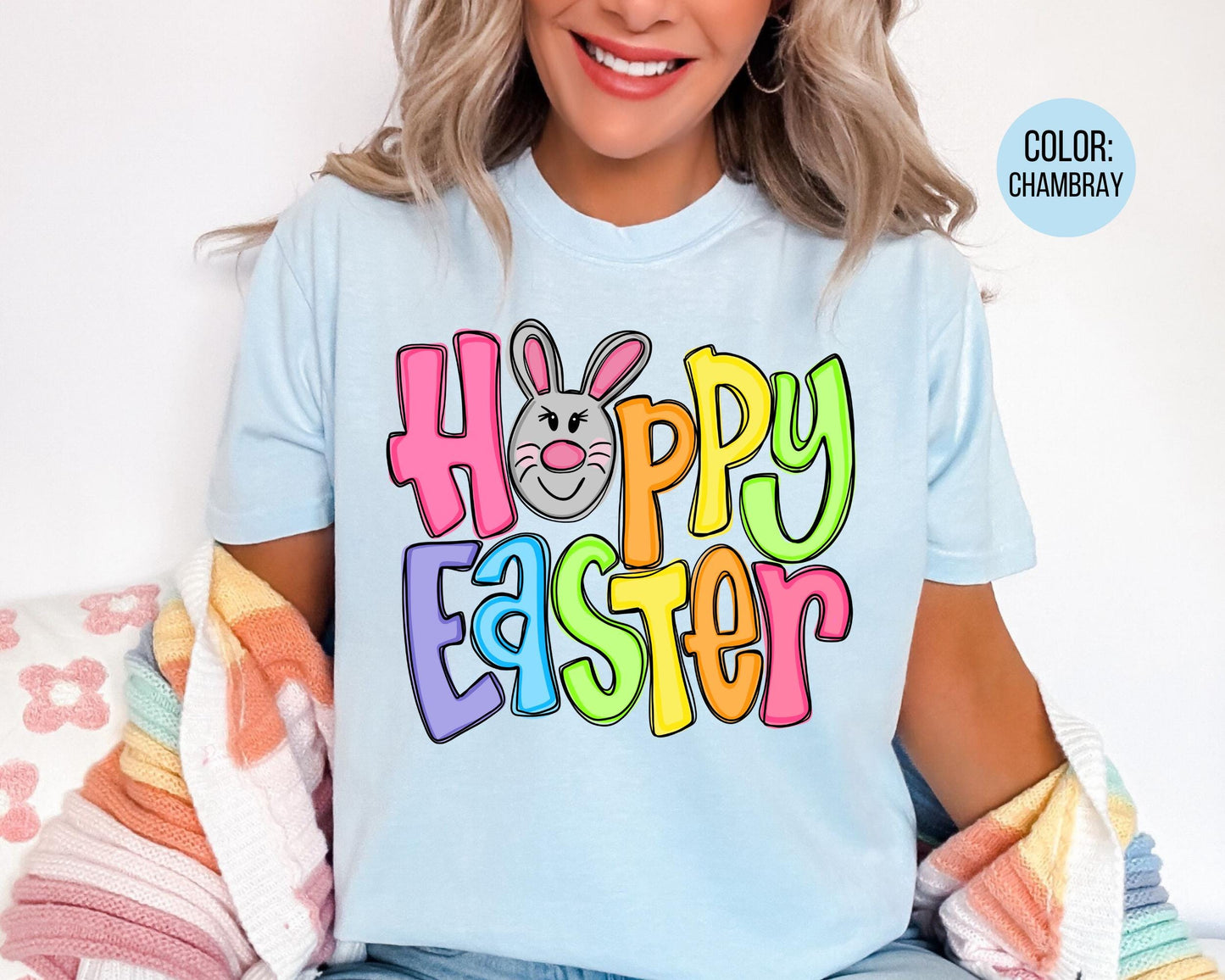 Comfort Colors® Colorful Happy Easter Shirt, Adult and Youth Easter Shirts