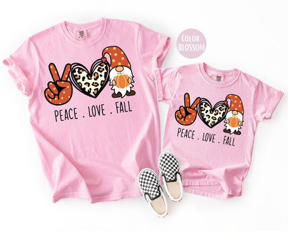Comfort Colors Peace Love Fall Shirt, Gnome Shirts for Kids, Thanksgiving Tee