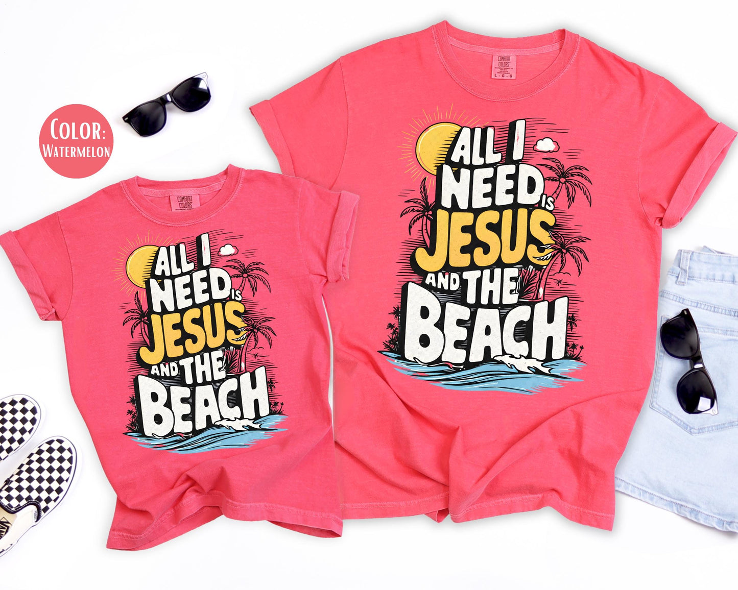 Comfort Colors® All I Need Is Jesus And The Beach Shirt, Kids Jesus Shirts