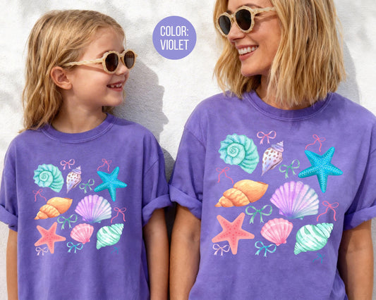 Comfort Colors® Preppy Coquette Seashells Shirt, Mama and Mini Summer Shirts