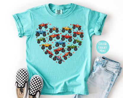 Comfort Colors® Boys Heart Monster Truck Shirt, Kids Valentines Day Shirts