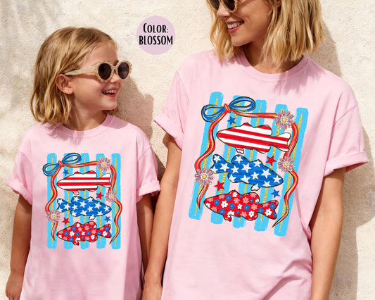 Comfort Colors 4th of July Fish Shirt, Patriotic Fish, Stars and Stripes Shirts