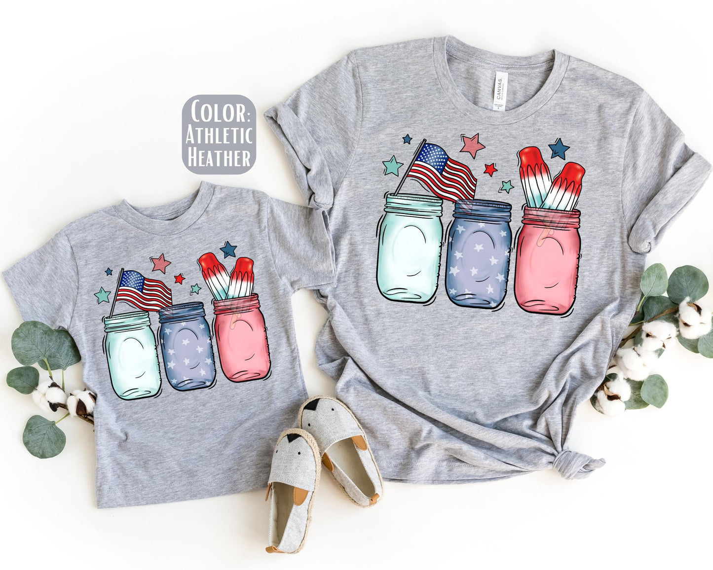Matching Mason Jar America Shirts, Mother's Day Gift, Matching Mommy and Me July 4th Tee, Mother Daughter, 4th of July Family Shirts