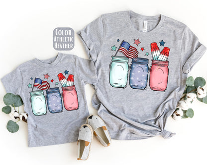 Matching Mason Jar America Shirts, Mother's Day Gift, Matching Mommy and Me July 4th Tee, Mother Daughter, 4th of July Family Shirts