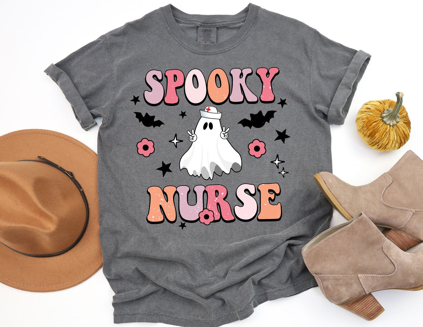 Comfort Colors Spooky Ghost Nurse Shirt - Halloween Nursing Tee
