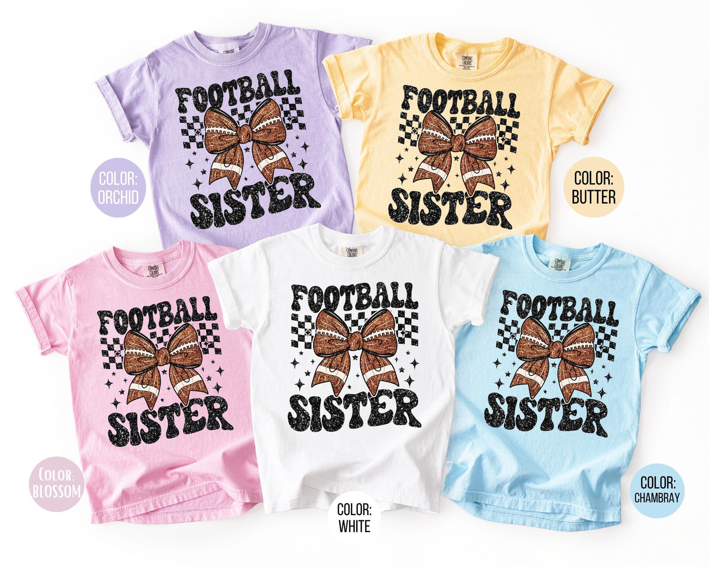 Comfort Colors® Football Sister Shirt, Faux Glitter Football Shirt, Little Sister Shirt, Little Sister Football Shirt
