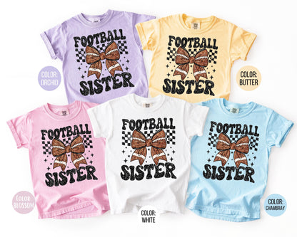 Comfort Colors® Football Sister Shirt, Faux Glitter Football Shirt, Little Sister Shirt, Little Sister Football Shirt
