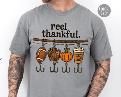 Comfort Colors Reel Thankful Shirt: Funny Thanksgiving Fishing Tee
