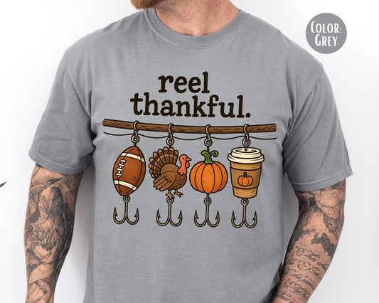Comfort Colors Reel Thankful Shirt: Funny Thanksgiving Fishing Tee