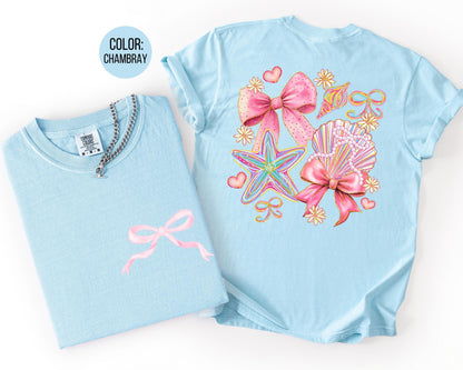 Comfort Colors Coquette Seashells Shirt, Girls Beach Shirts
