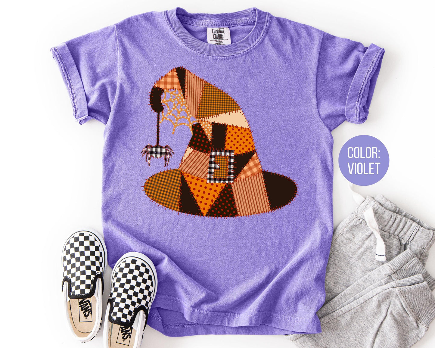 Comfort Colors Patchwork Witch Hat Shirt - Halloween Costume