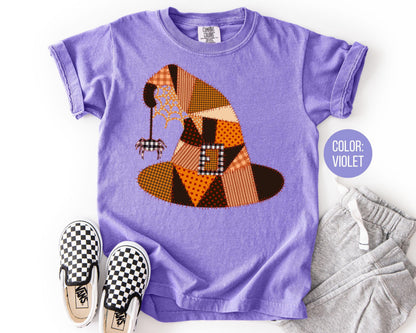 Comfort Colors Patchwork Witch Hat Shirt - Halloween Costume